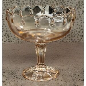 Vintage Teardrop Pink Round Compote Indiana Glass Pedestal Candy Bowl Footed